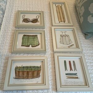 Art for laundry room- framed in creamy white vintage frames